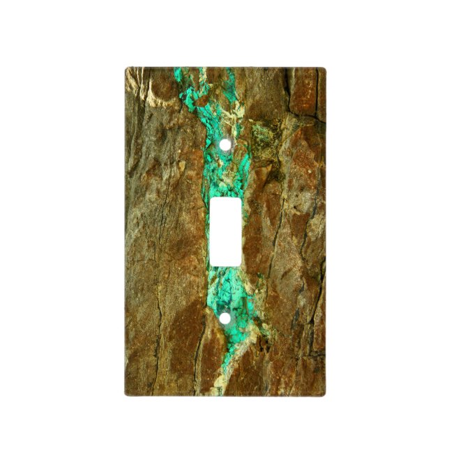Natural turquoise vein in rough brown stone light switch cover (Front)