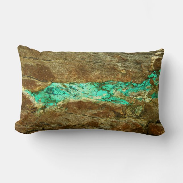Natural turquoise vein in rough brown stone lumbar pillow (Front)