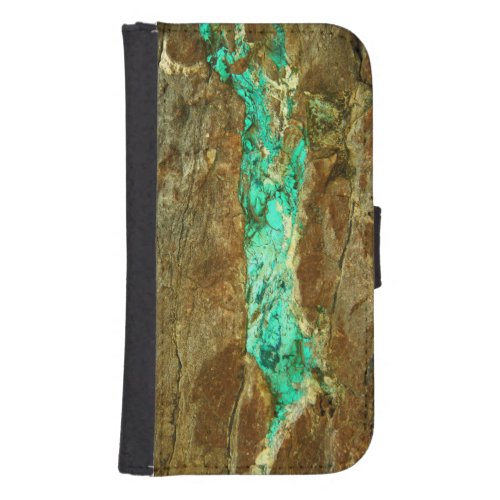 Natural turquoise vein in rough brown stone phone wallet