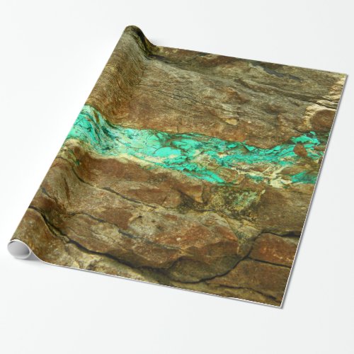 Natural turquoise vein in rough brown stone wrapping paper