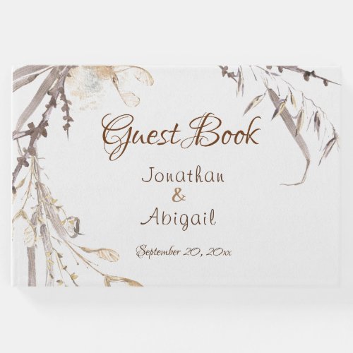 Natural Watercolor Dry Herbs Wreath Rustic Wedding Guest Book