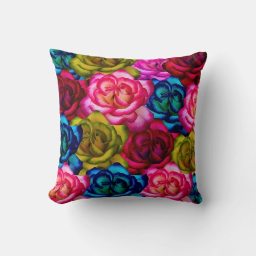 Natural Watercolor Rose Flowers Pattern Throw Pillow