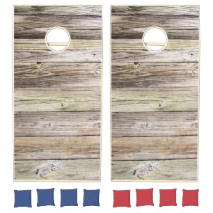 Natural Weathered Wood Boards with Rustic Patina Cornhole Set
