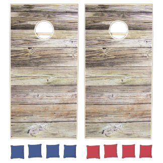 Natural Weathered Wood Boards with Rustic Patina Cornhole Set