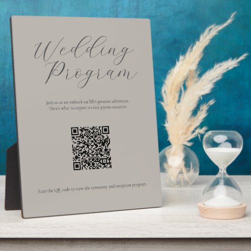 Natural Wedding Program Sign with QR Code Plaqu Plaque