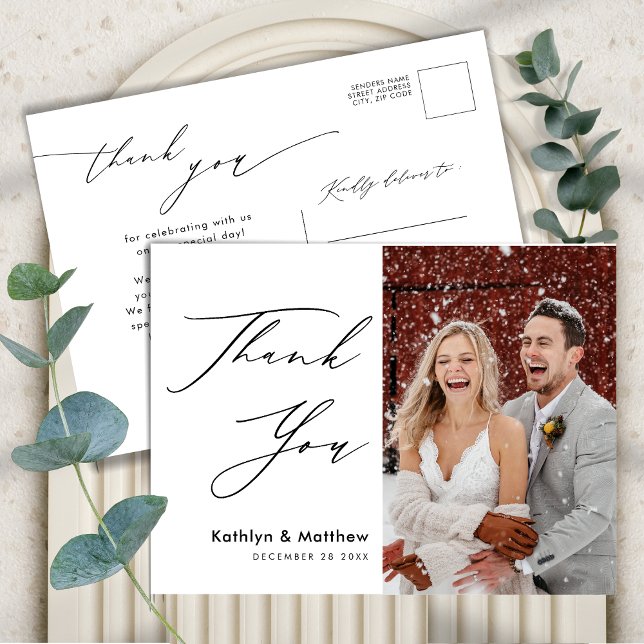Natural White Elegant Script Wedding Thank You Postcard (Creator Uploaded)