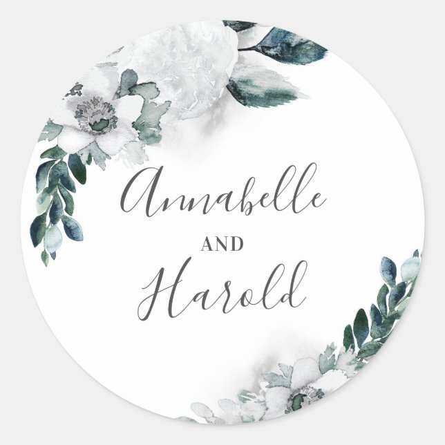Natural White Flowers Elegant Wedding Classic Round Sticker (Front)