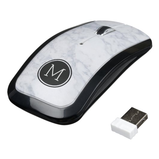 Natural White & Gray Marble Stone Texture Wireless Mouse (Angled)