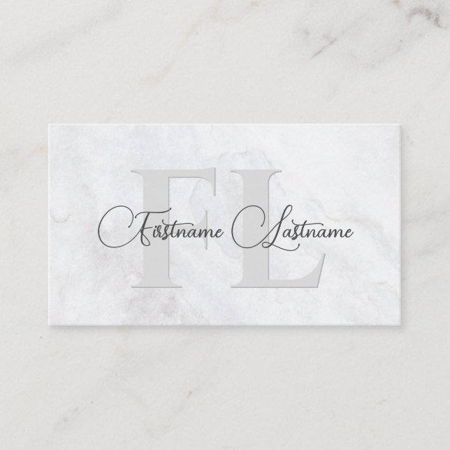 Natural white marble surface calligraphy monogram business card (Front)