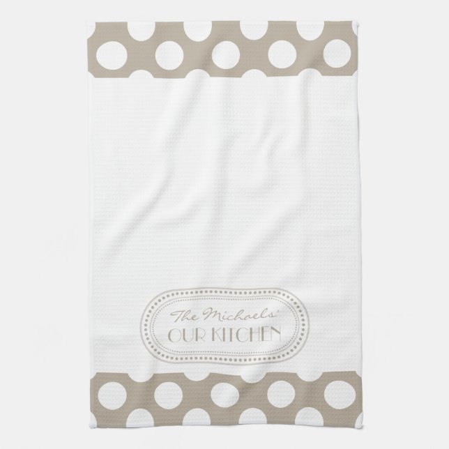 Natural | White Polka Dots Pattern Monogram Towel (Vertical)