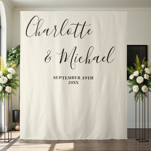 Natural White Script Minimalist Wedding Backdrop
