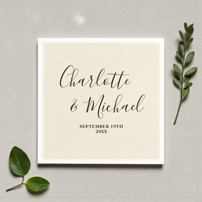 Natural White Script Minimalist Wedding Napkins (Creator Uploaded)