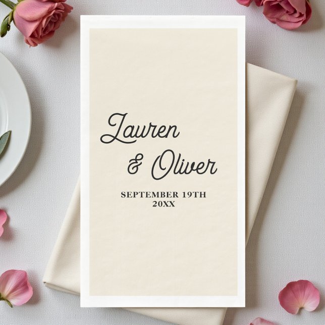 Natural White Script Minimalist Wedding Paper Guest Towels (Creator Uploaded)