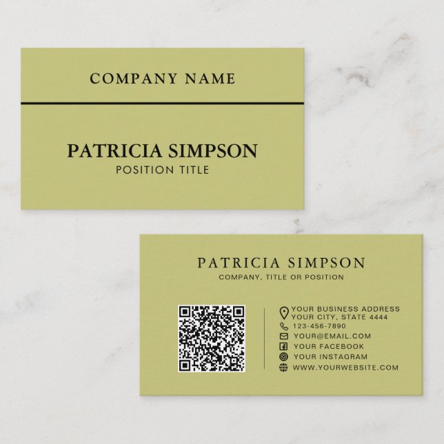 Natural Wild Willow Green QR Code Organic Earthy Business Card (Front/Back)