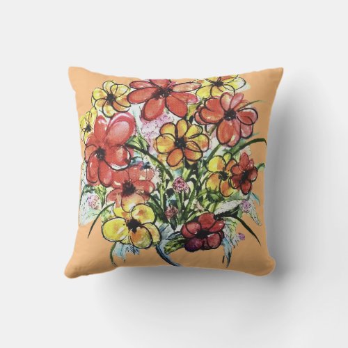 Natural Wildflowers Watercolor Floral Bouquet Outdoor Pillow