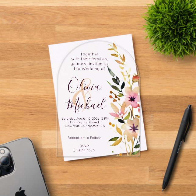 Natural wildflowers Wedding Acrylic Invitations (Insitu (Invitation Card))
