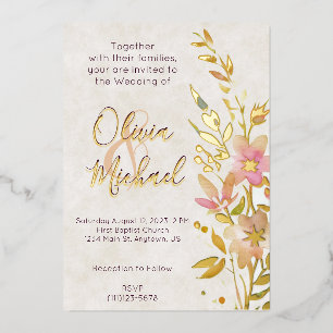 Natural wildflowers Wedding Foil Invitation