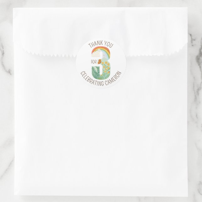 Natural Wonder Third Birthday Thank You Favor Classic Round Sticker (Bag)