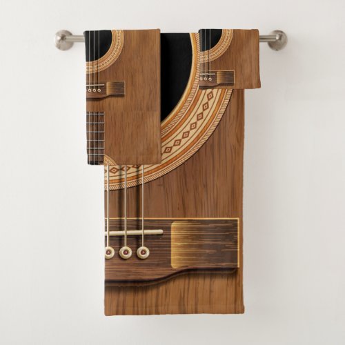Natural Wood Acoustic Guitar Music Towel Set