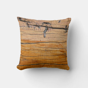 Natural wood background, wood slice and organic t throw pillow