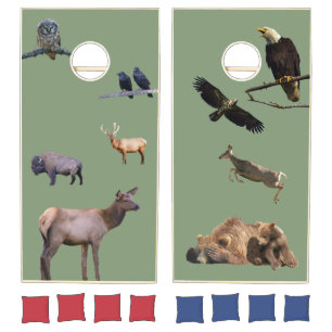 Natural Wood Cornhole Set w' lots of wildlife