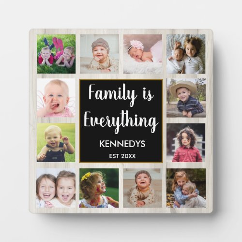 Natural Wood Family Is Everything 12 Photo Collage Plaque