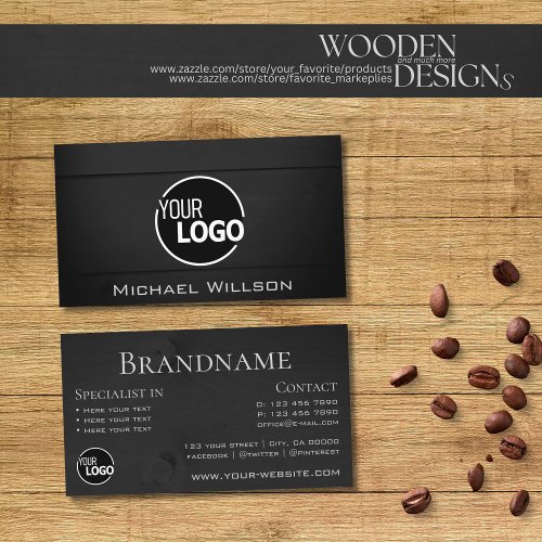 Natural Wood Grain Black Wooden Boards Logo Modern Business Card