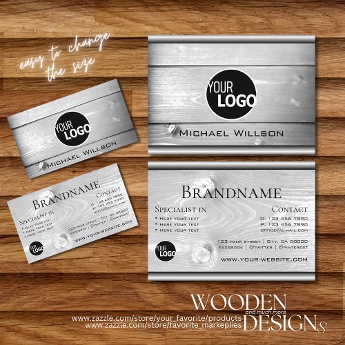 Natural Wood Grain White Wooden Boards Logo Modern Business Card