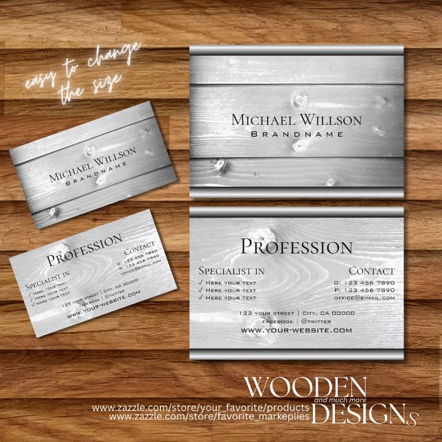 Natural Wood Grain White Wooden Boards Silver Gray Business Card (Creator Uploaded)
