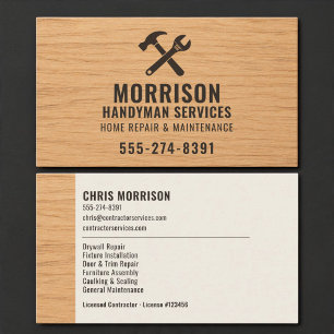 Natural Wood Handyman Carpenter Construction Tools Business Card