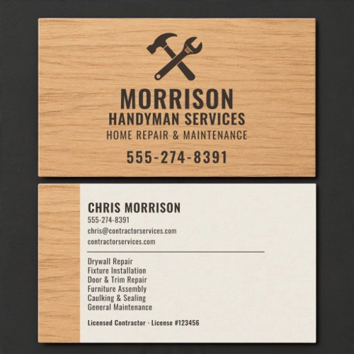 Natural Wood Handyman Carpenter Construction Tools Business Card