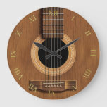 Natural Wood Look Acoustic Guitar Music Large Clock