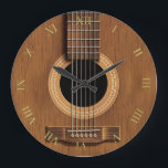 Natural Wood Look Acoustic Guitar Music Large Clock<br><div class="desc">Natural Wood Look Acoustic Guitar Musicn Clock. A warm brown wood steel string design clock with gold Roman numerals. Simple and elegant decor for your home design or studio,  or a great gift for your favorite guitar player,  musician or music lover.</div>