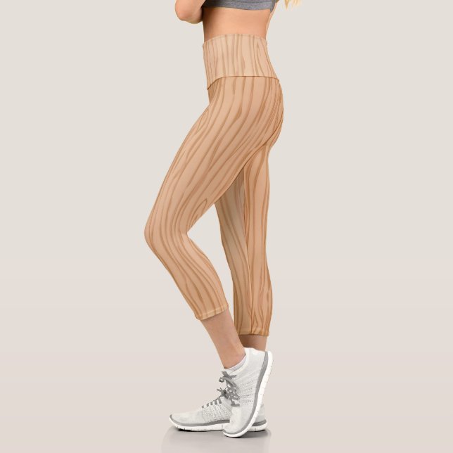 Natural Wood Texture Capri Fitness Leggings Comfor (Left)
