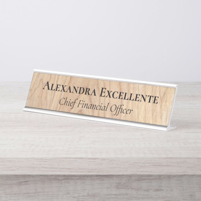 Natural Woodgrain Modern Custom Desk Name Plate (Front)