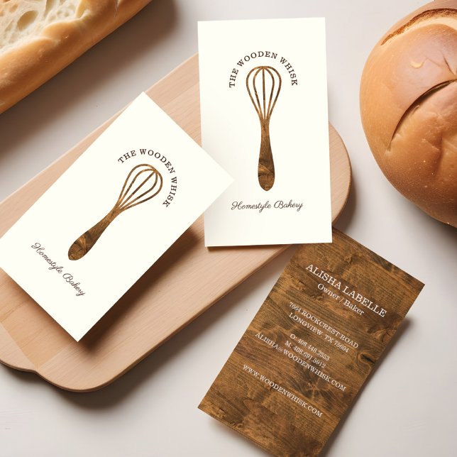 Natural Woodgrain Wooden Whisk Bakery Business Card (Natural Woodgrain Wooden Whisk Bakery Business Card)