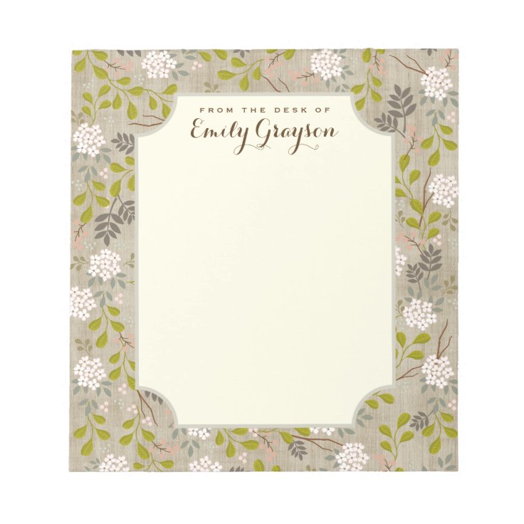Natural Woodland Floral Personalized Notepad | Zazzle