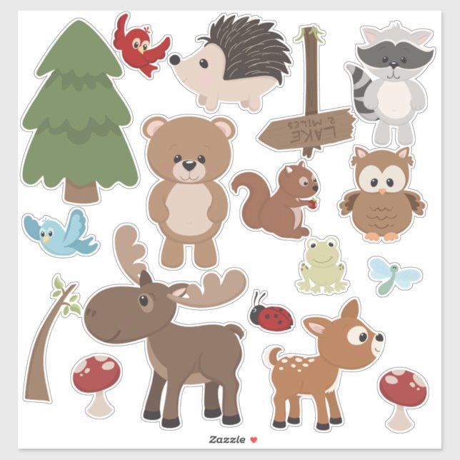 Natural Woodland Friends Baby Animal Trees Nursery Sticker (Sheet)
