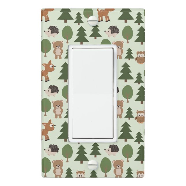 Natural Woodland Friends Baby Animals Trees Baby Light Switch Cover (In Situ)