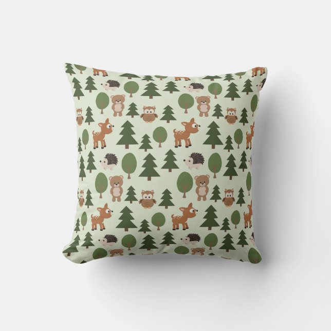 Natural Woodland Friends Baby Animals Trees Baby Throw Pillow (Front)