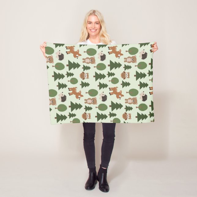 Natural Woodland Friends Baby Animals Trees Fleece Blanket (In Situ)