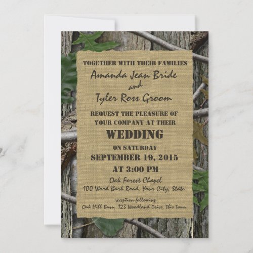Natural Woods Tree Bark and Leaves Custom Invite