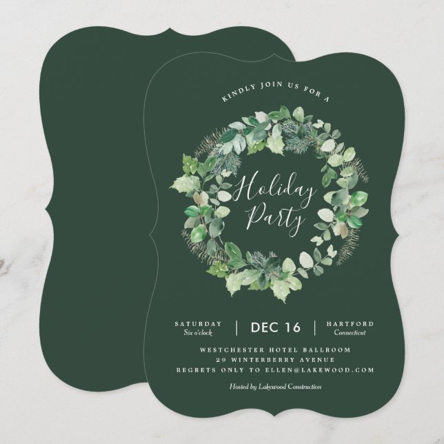 Natural Wreath Holiday Party Invitation (Front/Back)