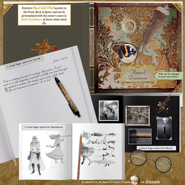 Naturalist Sketch/Photo Foil Journal (A beautiful personal gift for Dad/ lovers of nature – make it a sketchbook, journal or photo album. )