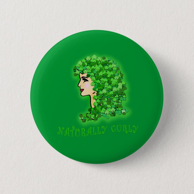 Naturally Curly! With Irish Shamrocks Button (Front)
