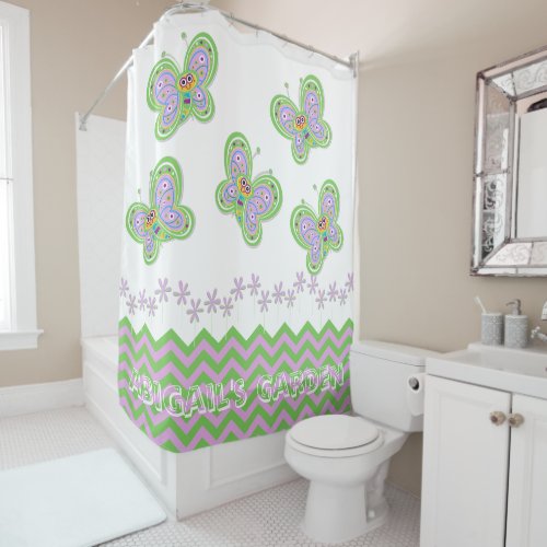 Naturally Fresh Butterfly Garden Whimsy Custom Shower Curtain