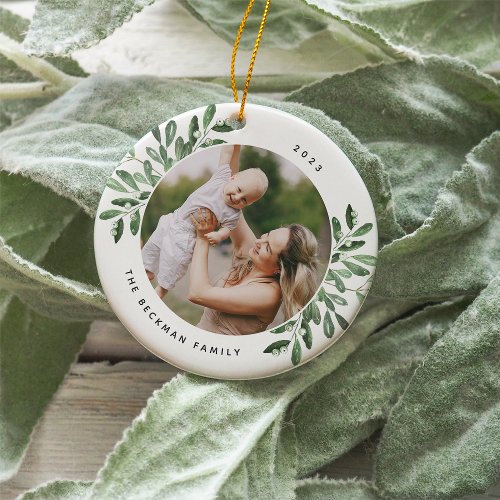 Naturally Joyful  Botanical Personalized Photo Ceramic Ornament