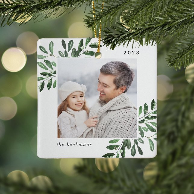 Naturally Joyful | Botanical Personalized Photo Ceramic Ornament (Creator Uploaded)