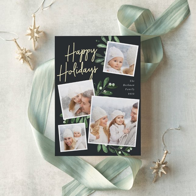 Naturally Joyful | Christmas Photo Collage Foil Holiday Card (Creator Uploaded)