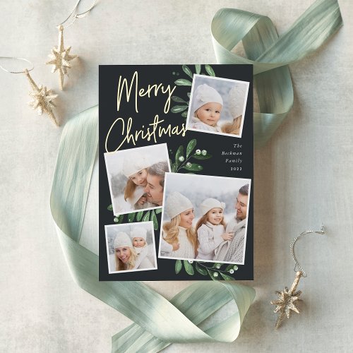 Naturally Joyful  Christmas Photo Collage Foil Holiday Card